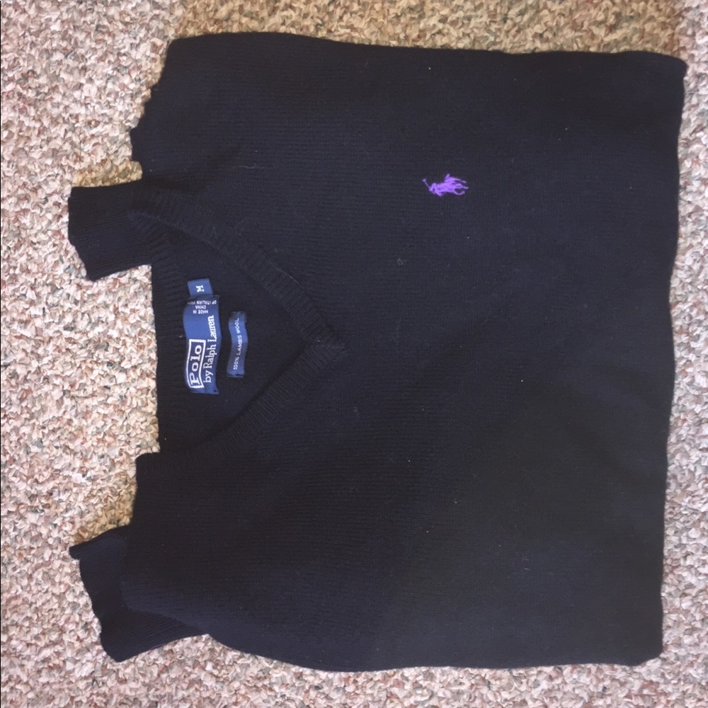 📦Lame wool polo men’s sweater black on purple 🐎